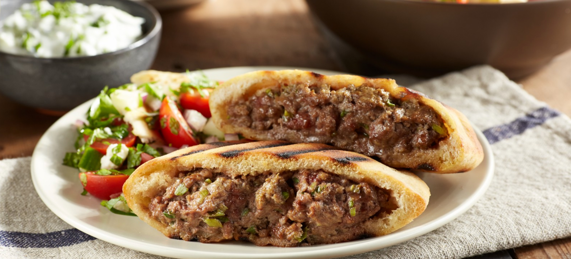 Grilled Lamb Burgers with Green Onions in Pita